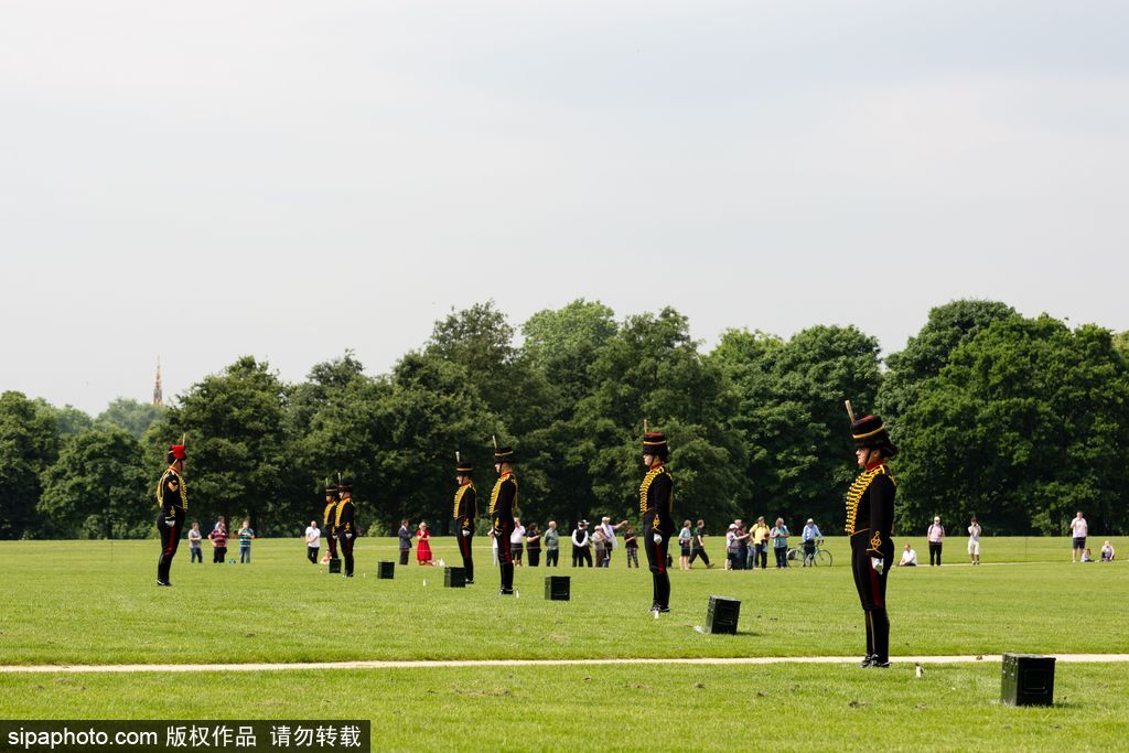 英國皇家騎兵鳴禮炮紀念女王伊麗莎白二世加冕64周年